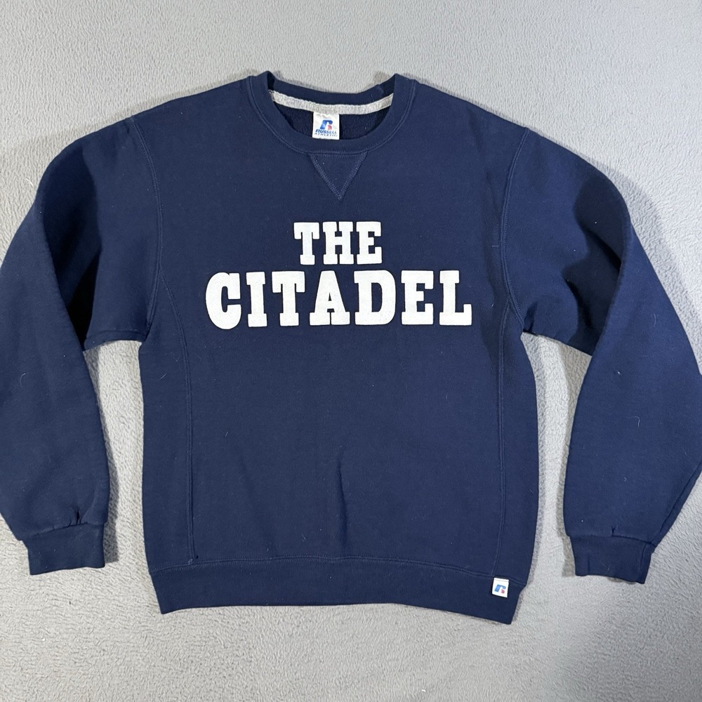 Vintage Russell Citadel Sweatshirt NCAA College Military 90s Navy Blue Size Sm‎